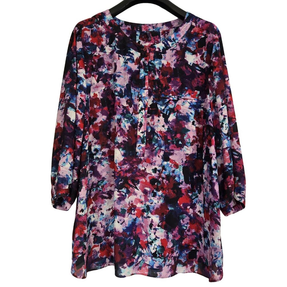 NYDJ Bright Multi-coloured Red Tones 3/4 Sleeve Blouse 2X